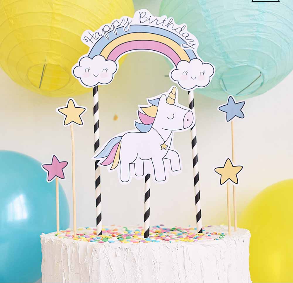 Topper Unicornio Arcoiris - Imagina tu fiesta - Nube de caramelo